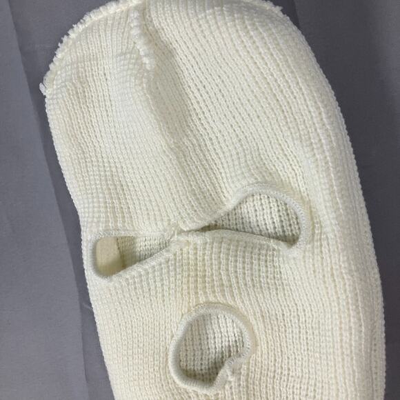 White Acrylic Knit Ski Mask 3-Hole Face Cover Winter Snowboard Cold Weather - Picture 8 of 10
